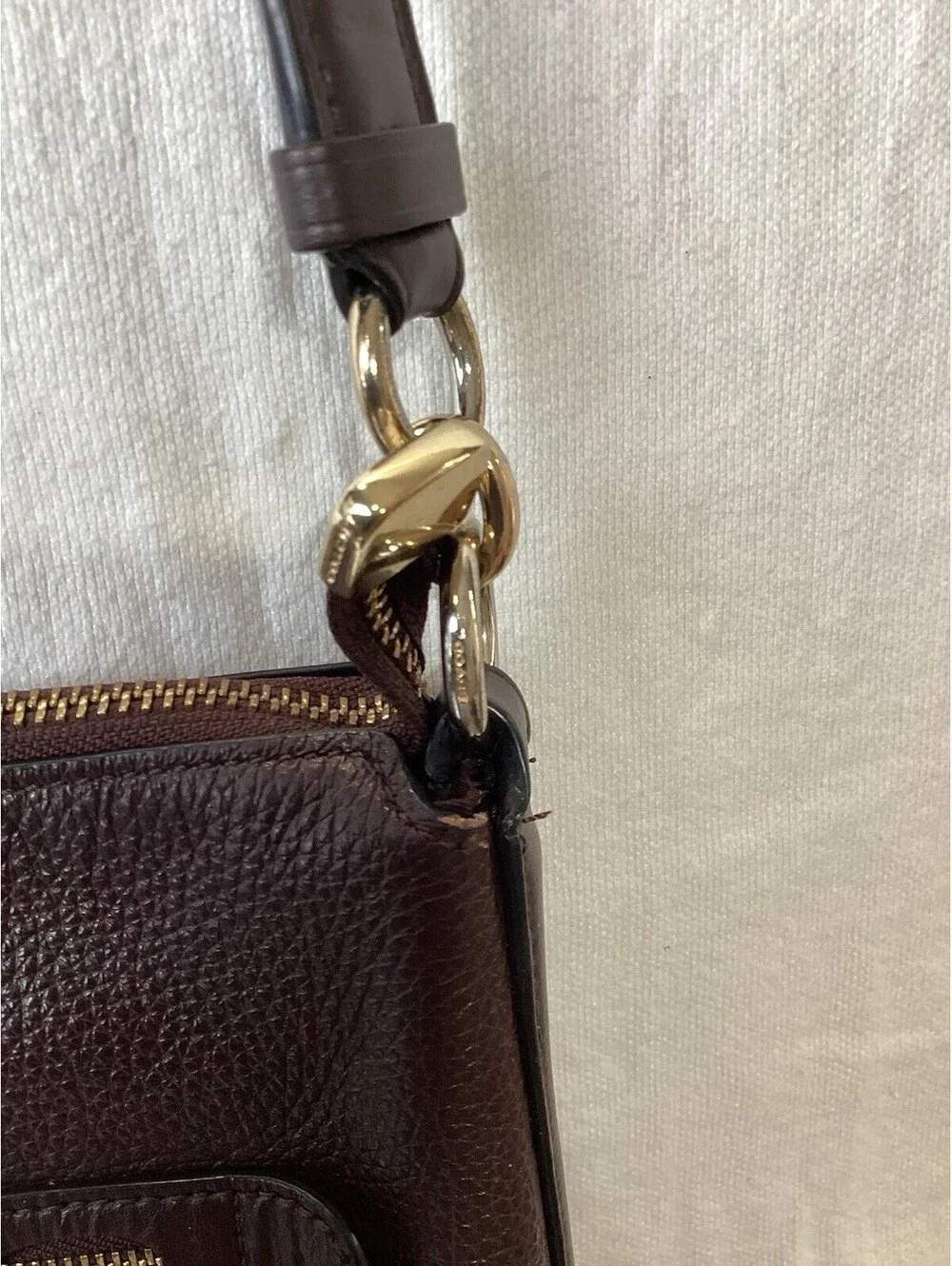 Coach Mae File Brown Pebbled Crossbody Bag Gold Hardware Detachable Strap